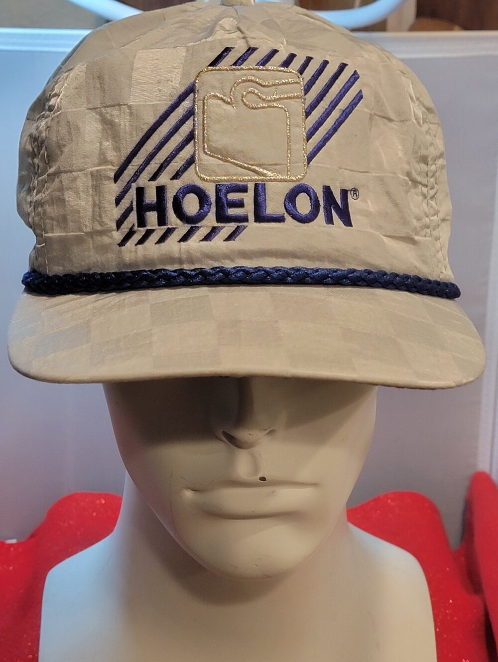 VTG-1980s/90s Hoelon Farming Imperial Checker Rope / Leather Strapback Hat